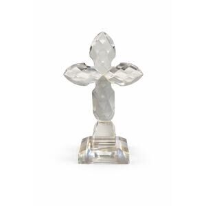 Vintage Faceted Crystal Cross on Base Clear Glass Religious Decor 7.5”